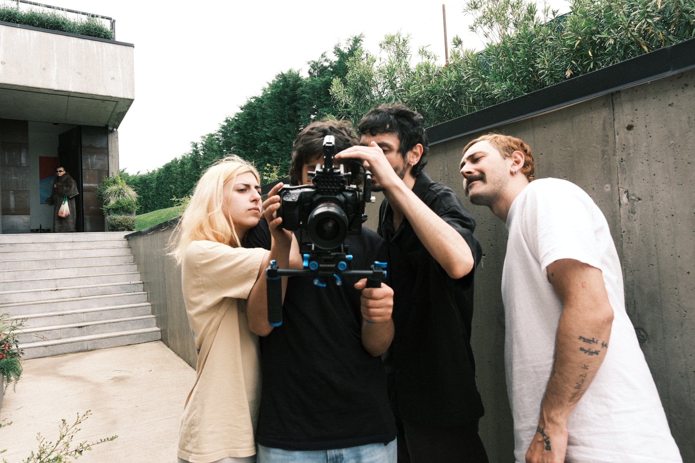 The campaign crew filming outdoors